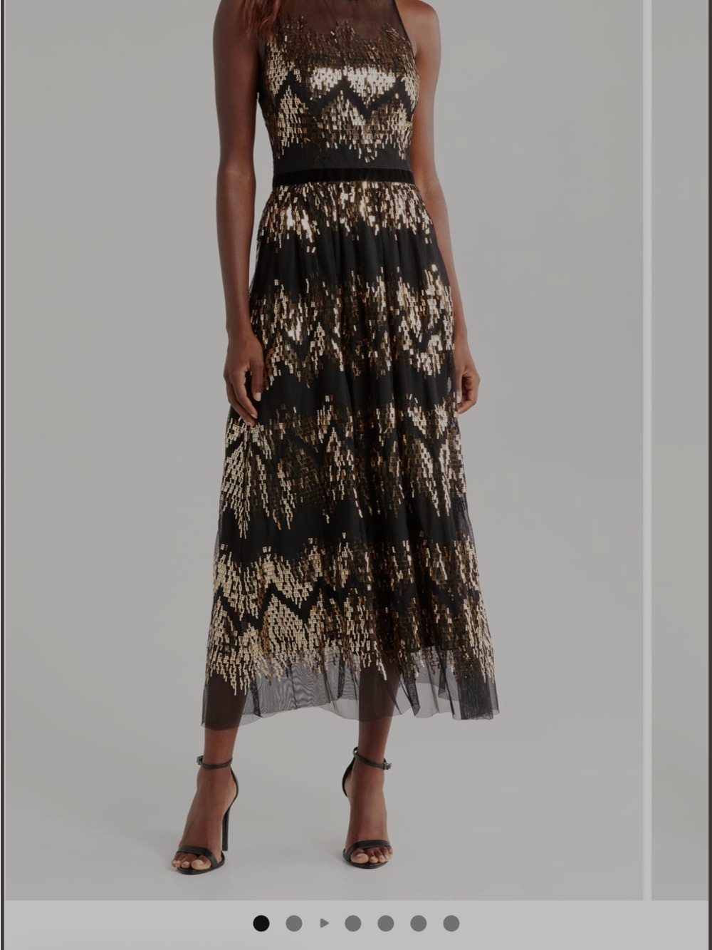 Vince Camuto Black and Gold Sequin Midi Dress